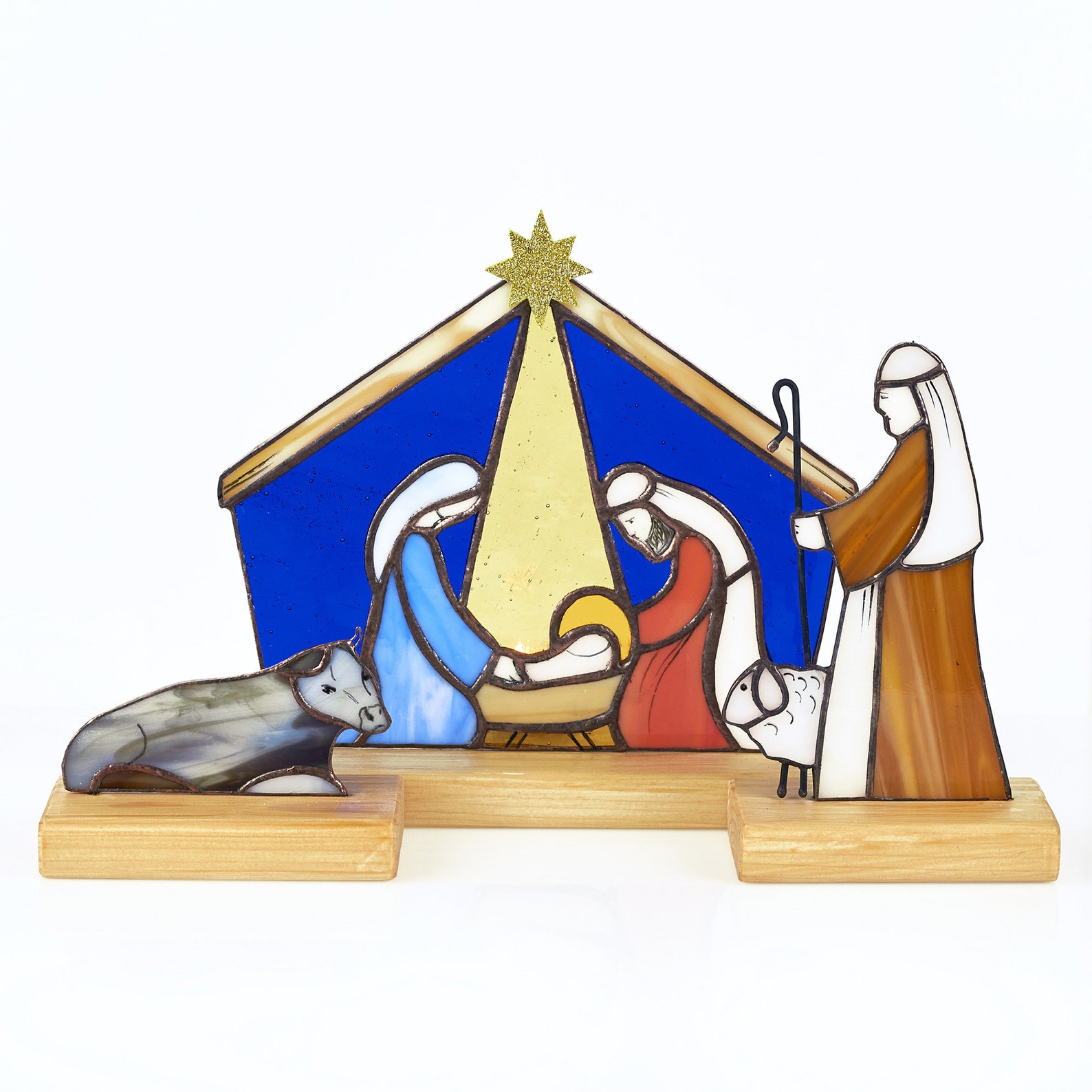 Stained Glass Nativity Set Native Scene Birth of Jesus Holy - Etsy