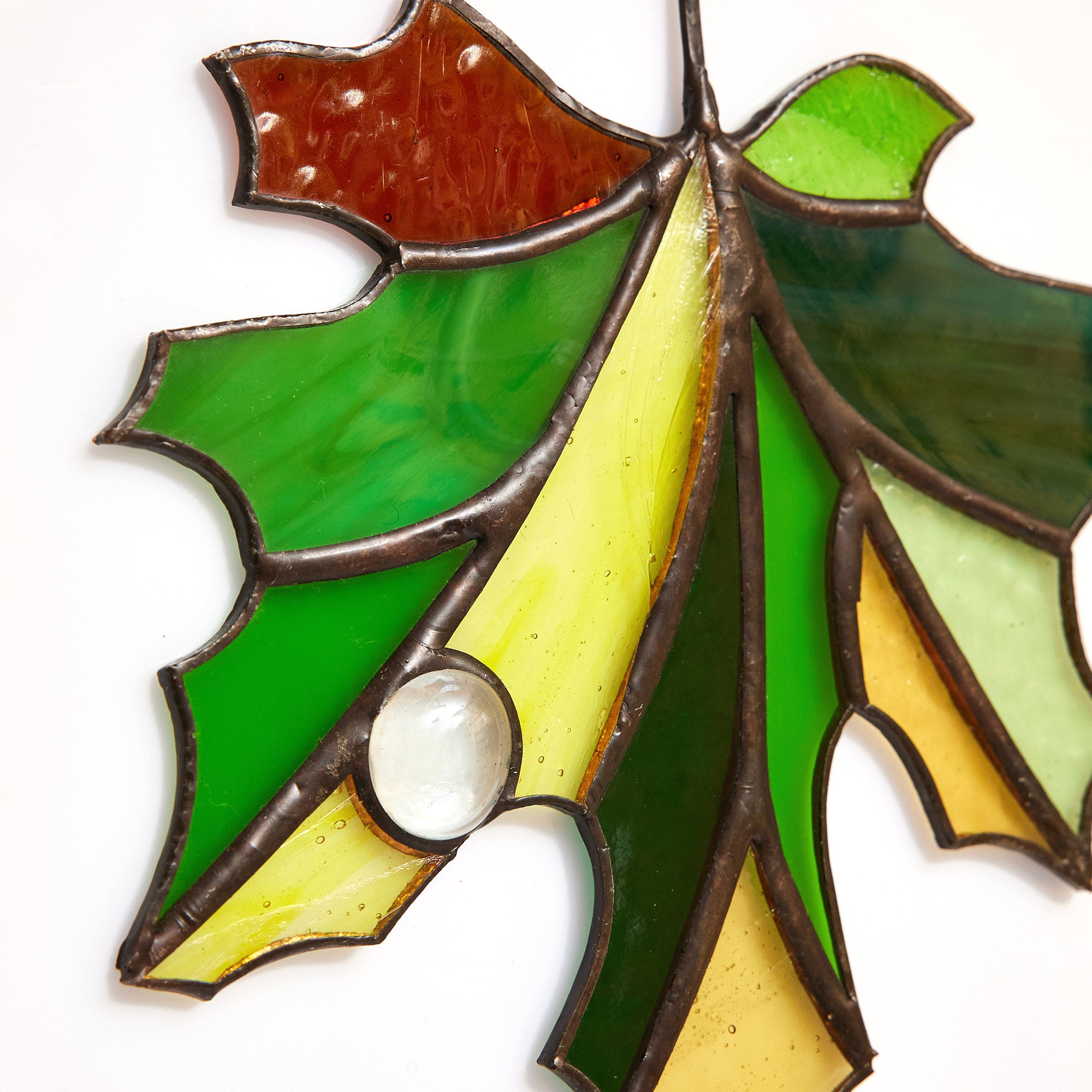 Buntglas Fensteranhänger Ahornblatt – Handgefertigter Sonnenfänger, 22x23 Cm Mit Kette