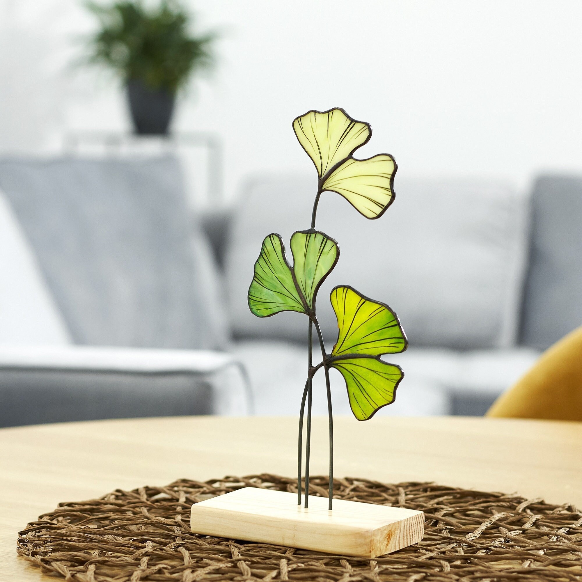 Ginkgo Leaf Stained Glass Table Stand on the Wooden Platform - Etsy Hong  Kong