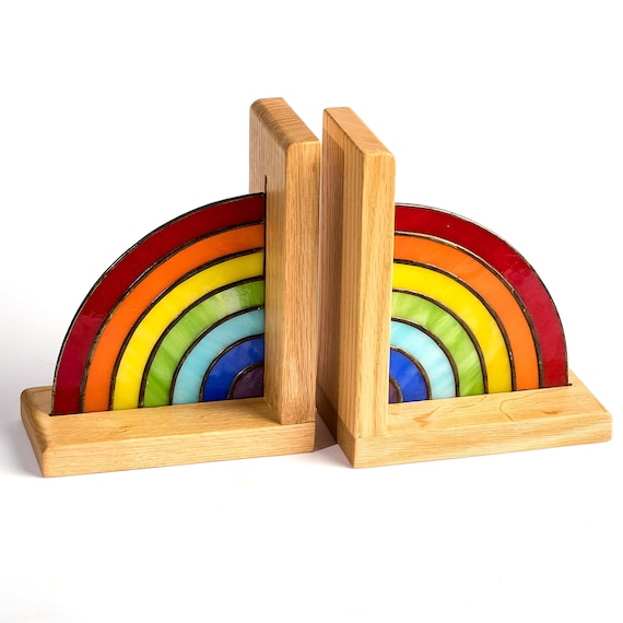 Rainbow Bookend Stained Glass - Unique Library Decor