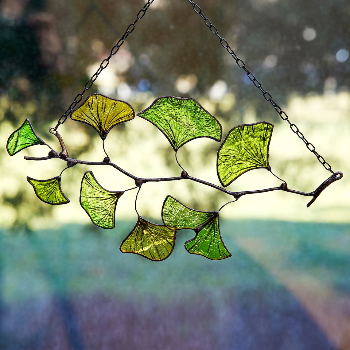 Ginkgo Leaf Stained Glass Sun Catcher Window Hanging Ginko Etsy UK