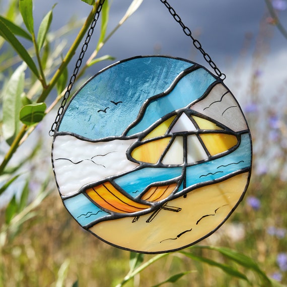 Lighthouse Stained Glass Suncatcher, Beach Window Hangings Decor For Nature Lovers - View #7