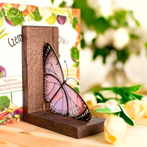 Lavender Monarch Butterfly Bookend from Oak and Glass| Bookshelf Organizer for Artistic Book Lovers and Nature Decor Fans