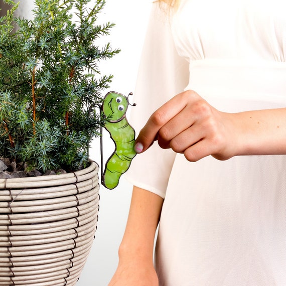 Funny Worm Plant Pot huggerStained Glass Decor - Home Accent for plant lovers gardening accessories