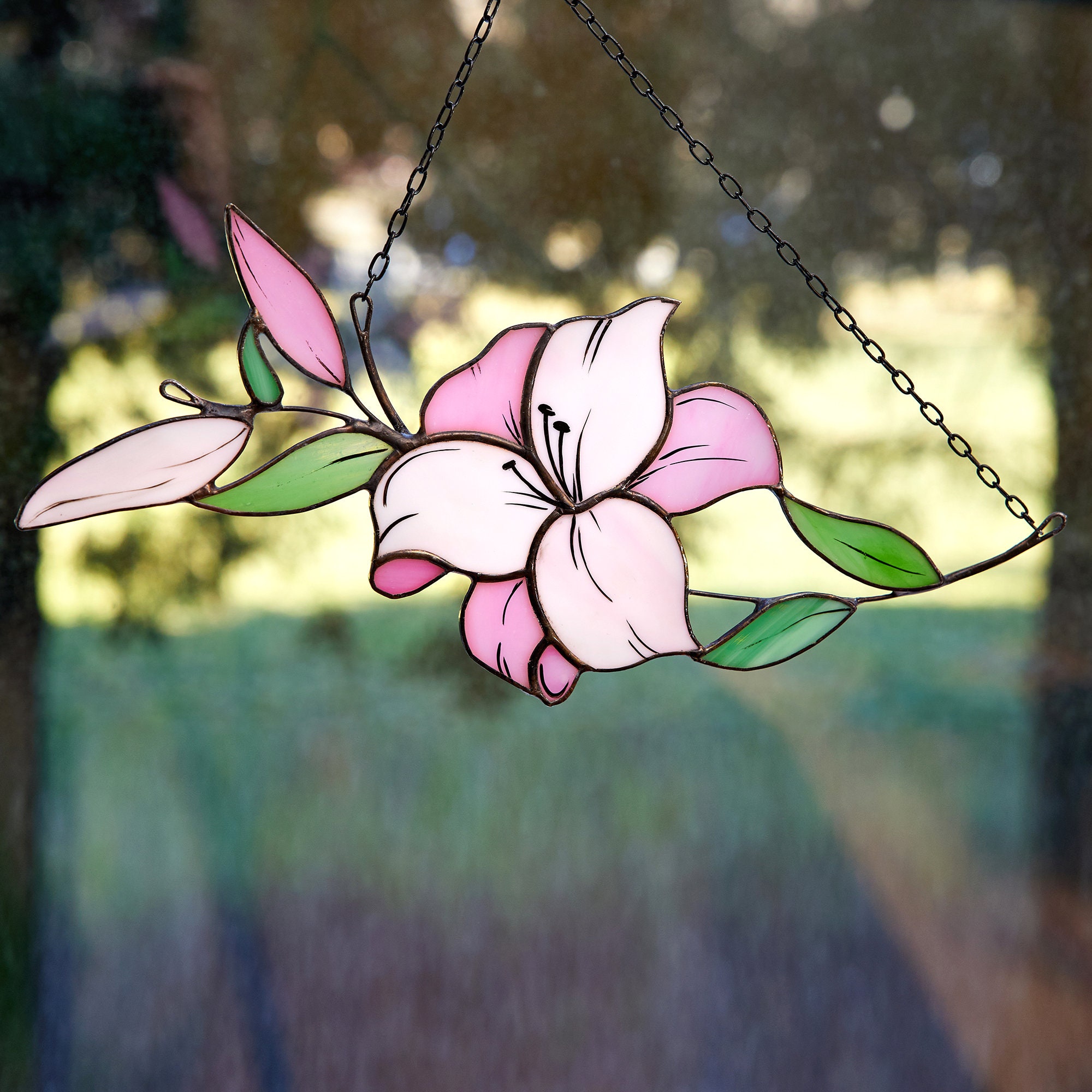 Flower Lily White Pink - Island Art Glass