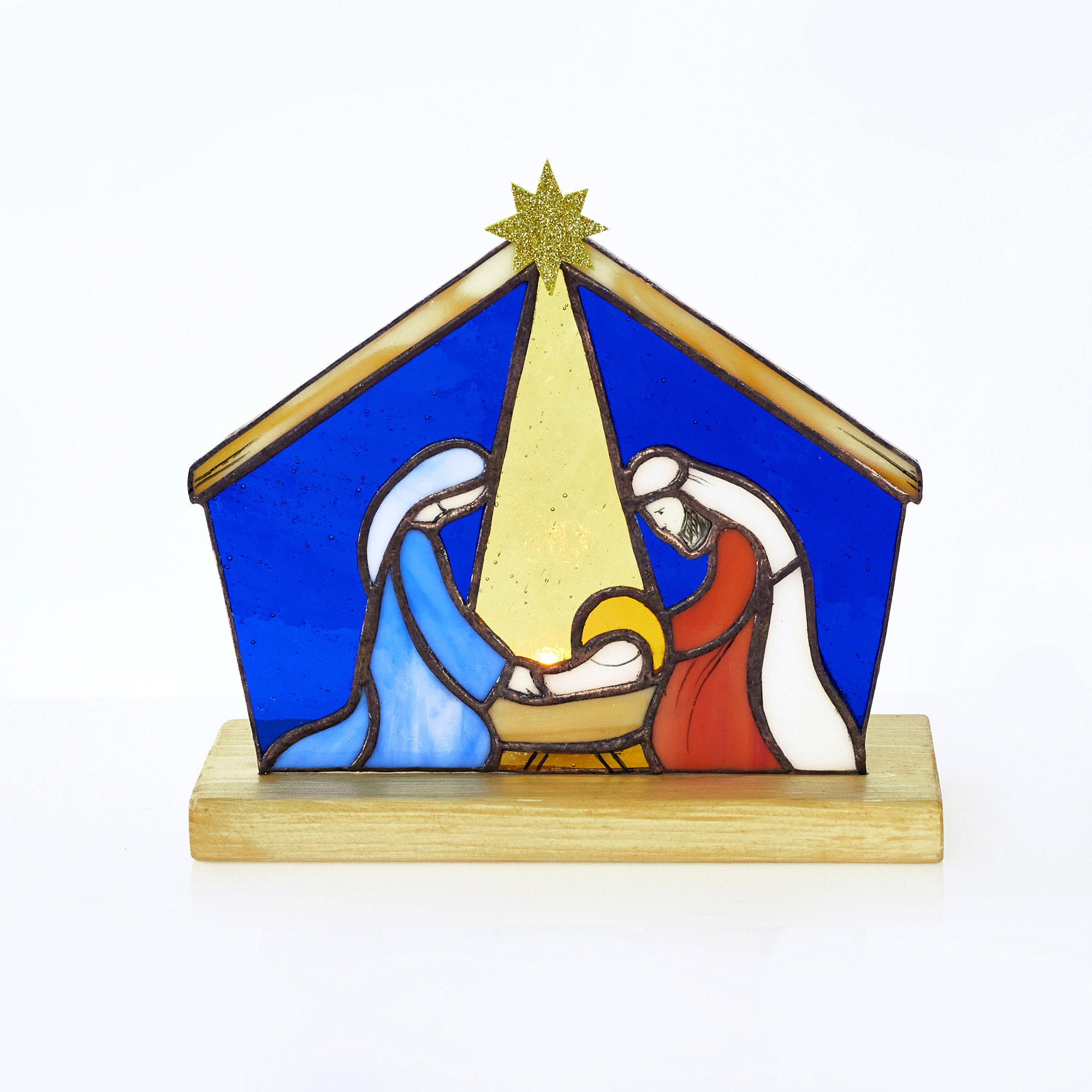 Crèche De Noël En Acrylique Motif Vitrail - Décoration Arbre 2025, Collection Limitée - Taille 8 Cm, Avec Ruban