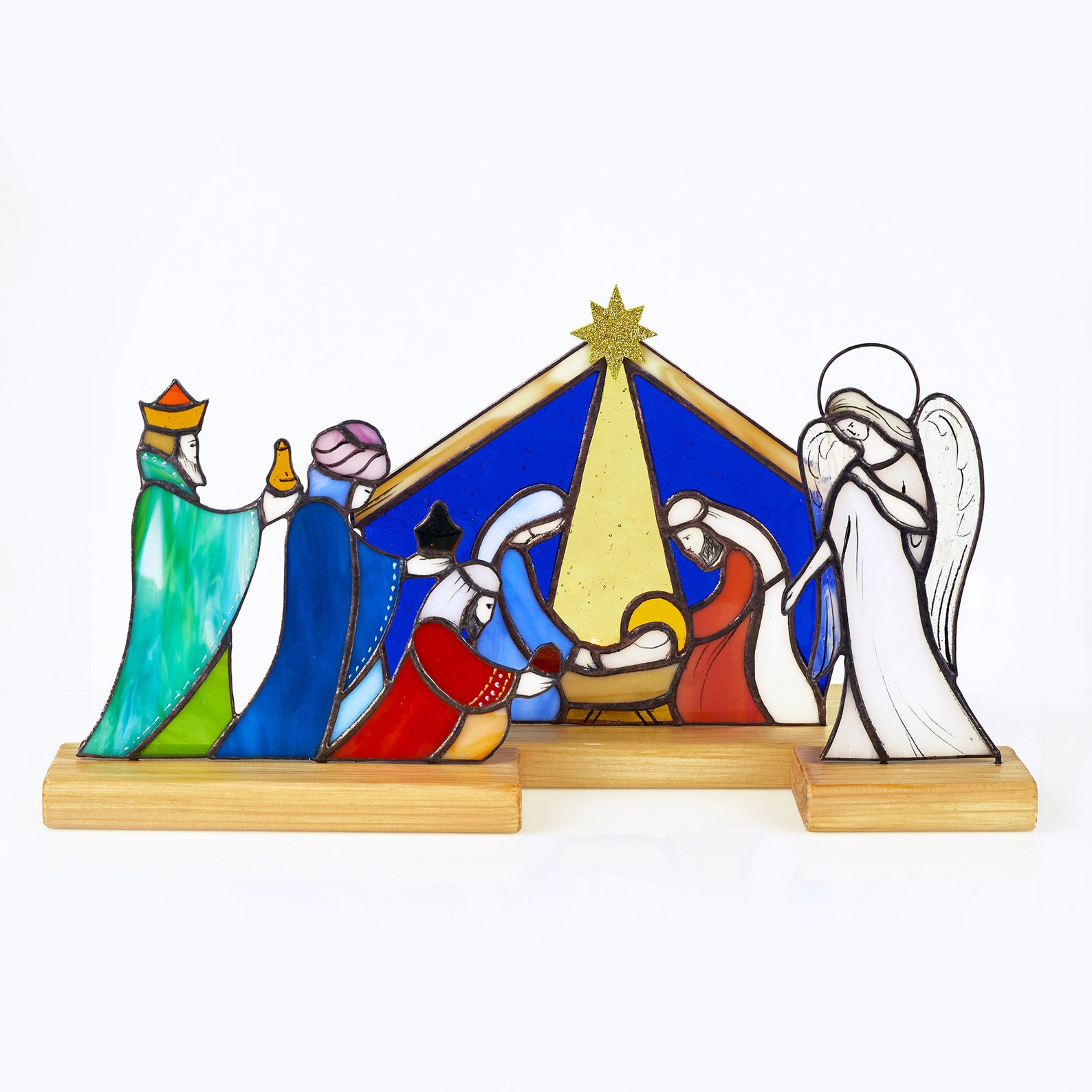 Stained Glass Nativity Set Native Scene Birth of Jesus Holy - Etsy