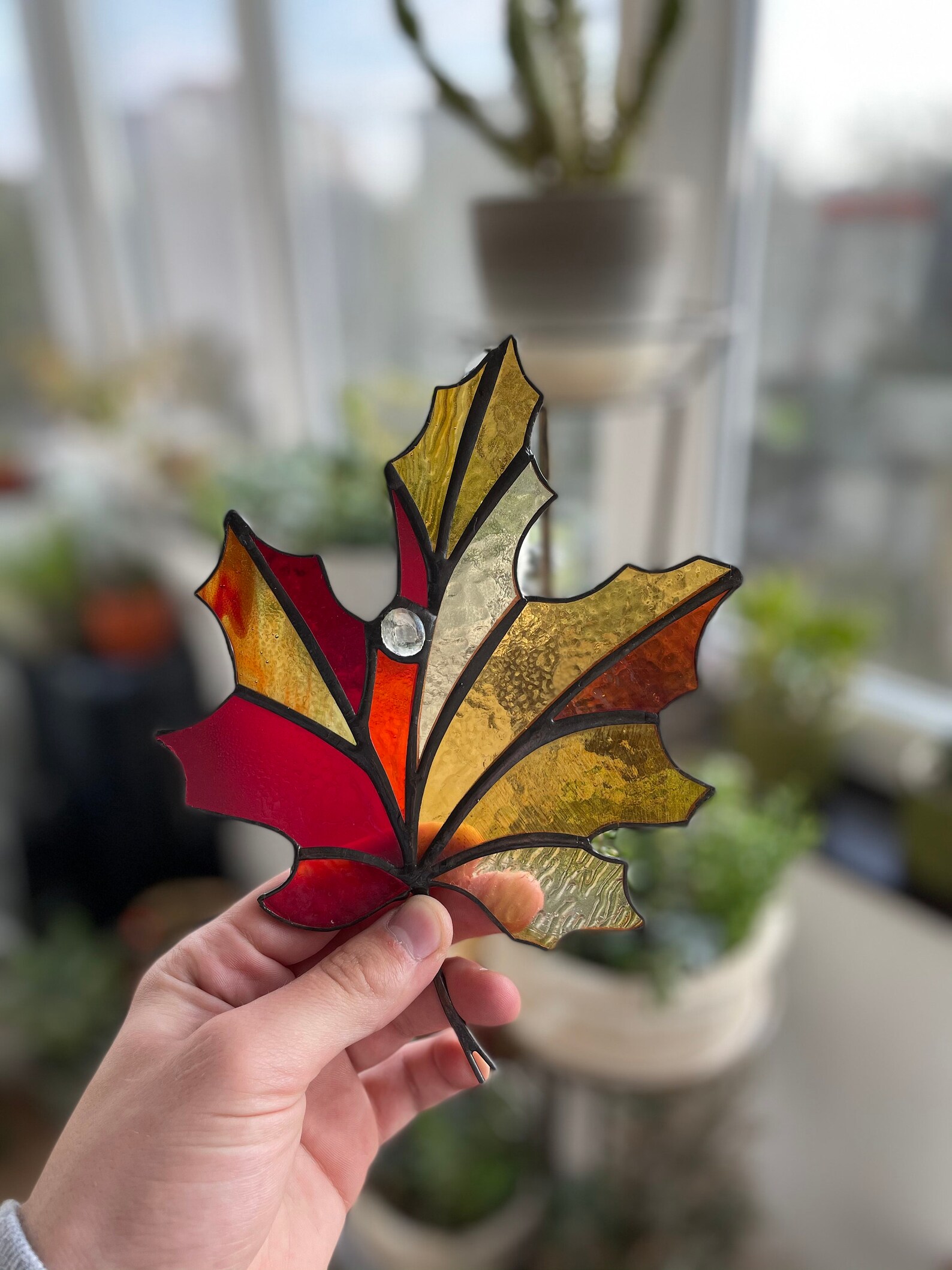 Maple Stained Glass Leaf Suncatcher Fall Leaves Autumn Etsy