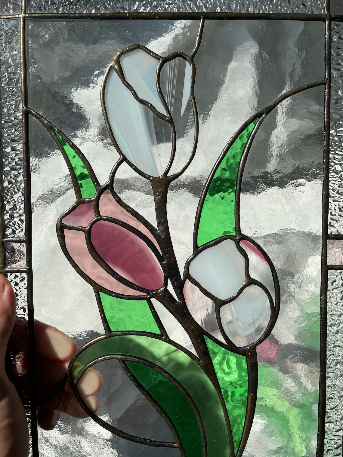 Tulip Stained Glass Panel Flower Gift 6 Colors Window Hanging Etsy