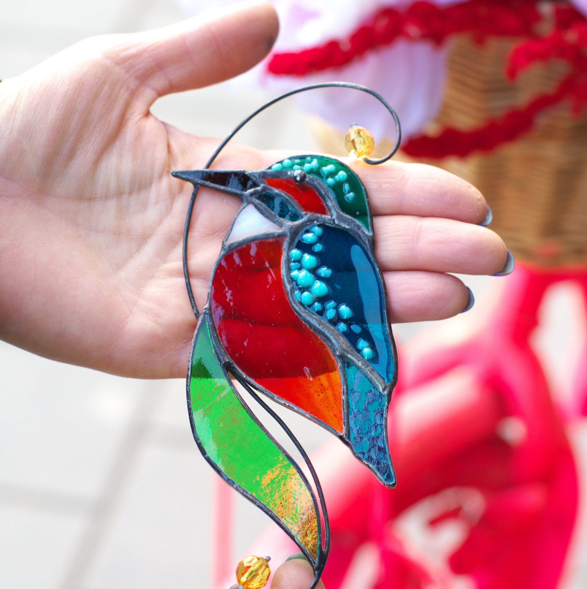 Joybee Sonnenfänger Aus Buntglas Mit Vögeln – 35,5 X 16,5 Cm, Doppelseitig, Fensterdekoration, Geschenk