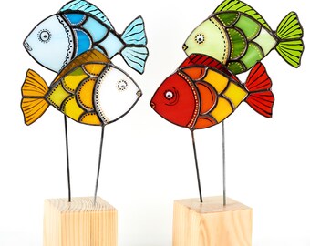 Stained glass fishes table stand decor desk accessories modern decoration minimalism colorful decor