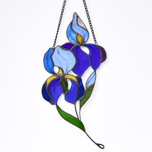 Iris Flower Stained Glass Sun Catcher Blue Purple Flower Stain Glass ...