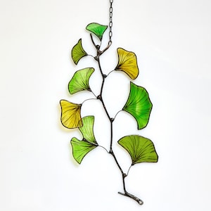 Ginkgo Leaf Stained glass sun catcher window hanging ginko biloba plant garden gift fensterdeko herbst image 3