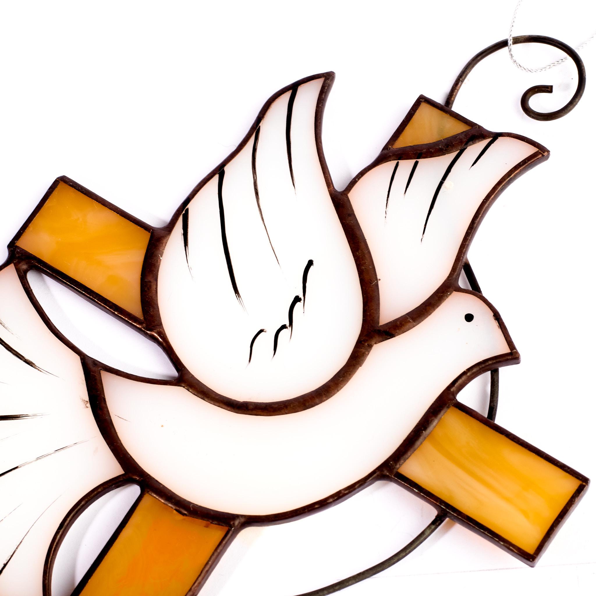 Stained Glass Cross With White Dove – Religious Window Hanging, Peace ...