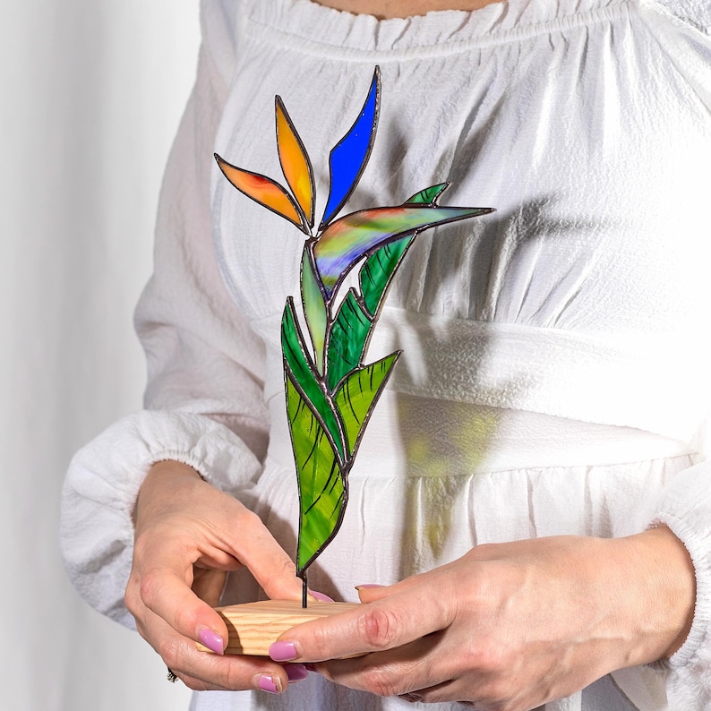 Stained Glass Bird of Paradise Flower – Handmade Tropical Table Décor ...