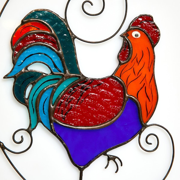 Rooster ornament Stained glass bird cock vane window hangings stain glass sun catch chicken figurine giftdoor decoration glass art