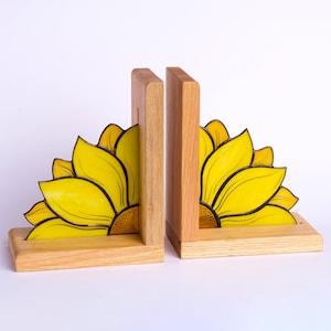 Sunflower Book end Stained Glass - Unique Library Decor Bookends