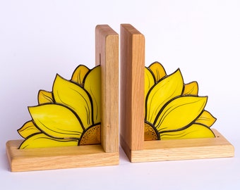 Sunflower Book end Stained Glass - Unique Library Decor Bookends