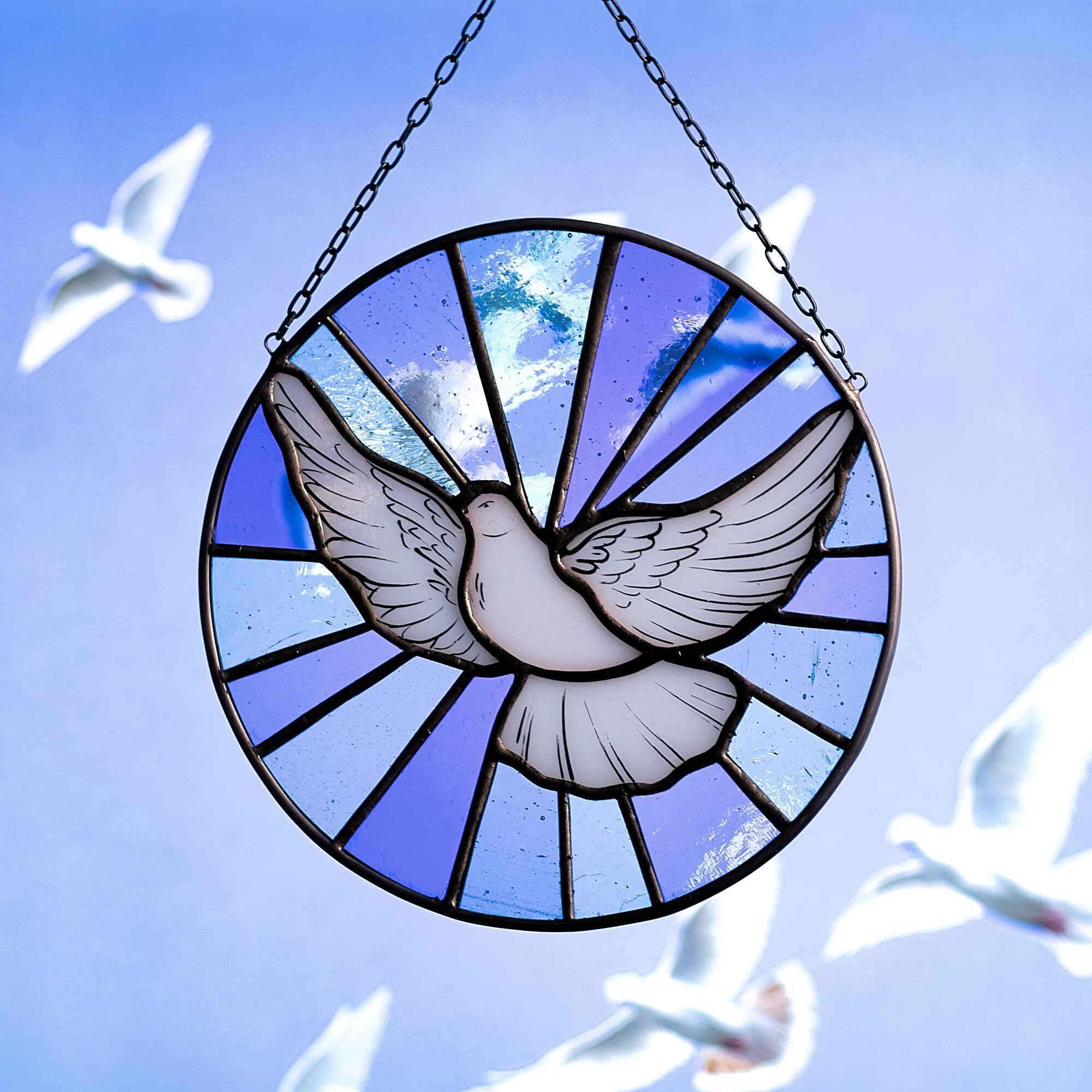 White Dove Stained Glass Window Suncatcher Holy Spirit Christian Symbol ...