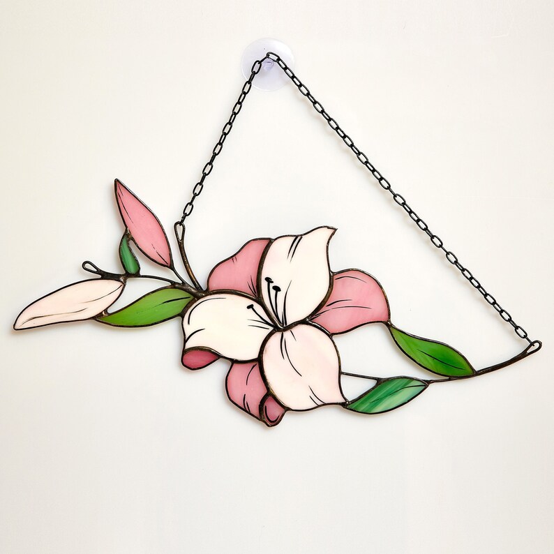Lily Flower Stained Glass White Stain Glass Window Hangings Etsy