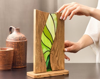 Stained Glass Decor – Organic Flow Oak Wood Art Piece