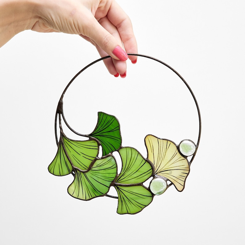 Stained Glass Ginkgo Biloba Suncatcher Leaves Branch Window Etsy