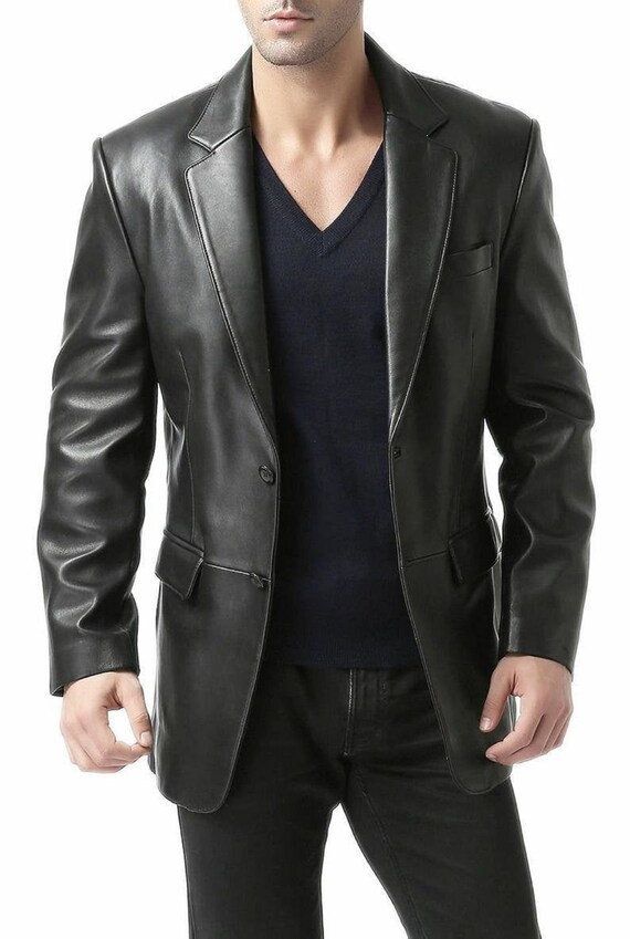 Pexas Men's Genuine Lambskin Real Leather Blazer | Etsy