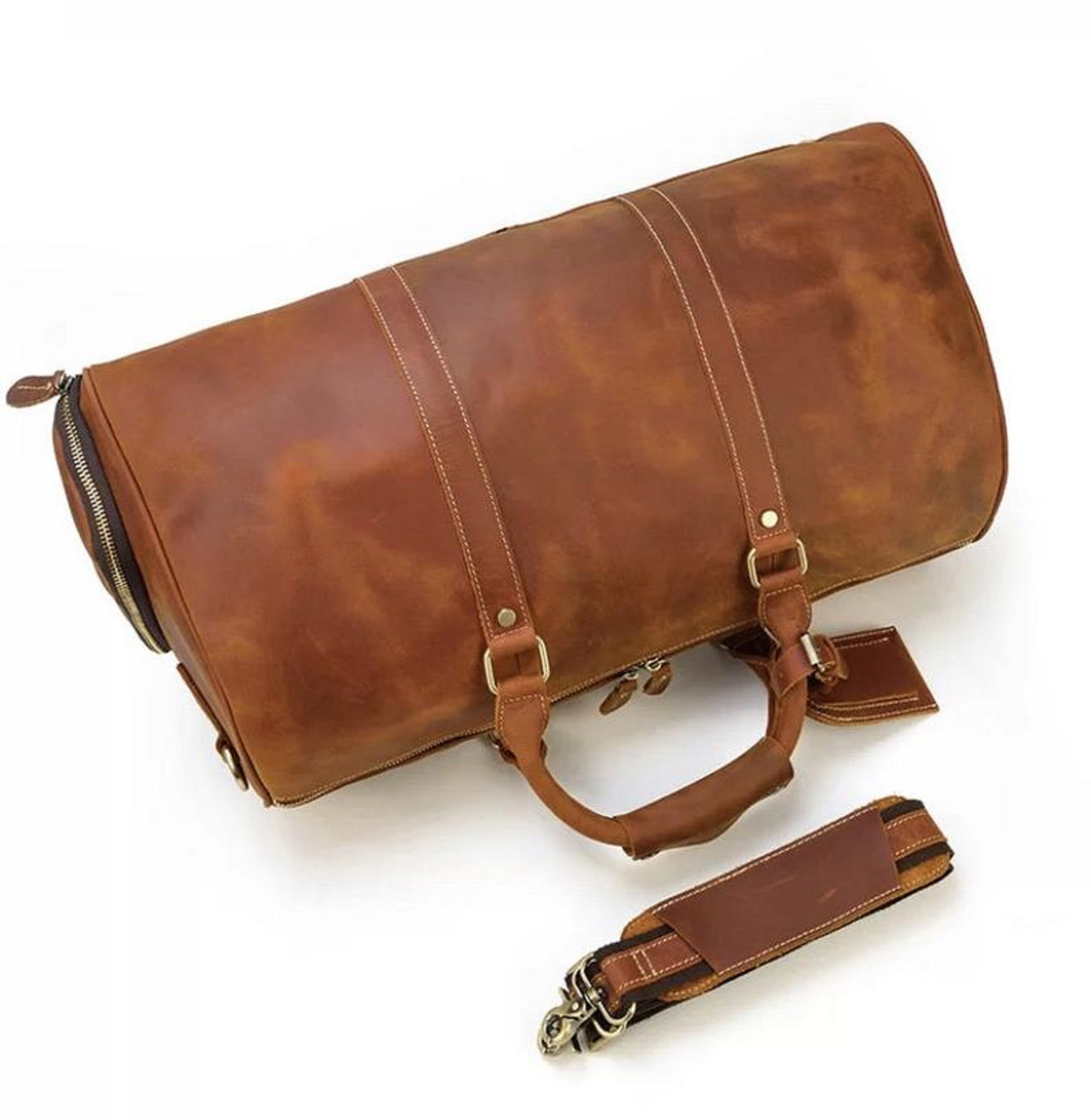 Pexas men's Leather Duffle Bag with Shoe Compartment Etsy