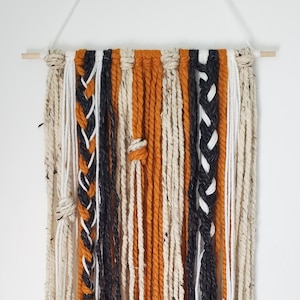Tapestry. Tapestry Wall Hanging. Yarn Wall Hanging. Yarn Tapestry. Wall decor. Burnt orange, grey, cream, Tan wall hanging.