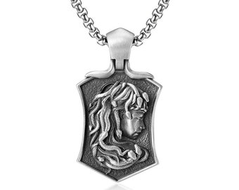 Shield Medusa Pendant, Handmade Men Charm Necklace, Greek Mythology Medusa Jewelry, Medusa Pendant, Mythology Necklace, Men Gift