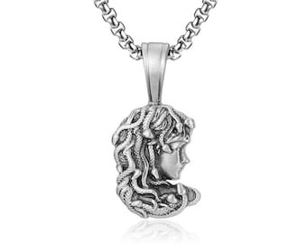 Gorgon Medusa Handmade Sterling Silver Men Charm Necklace, Greek Mythology Medusa Jewelry, Medusa Pendant with Chain, Minimalist Necklace