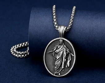 Resurrected Jesus Neckalce, Jesus Men's Medallion, Religious Men Gift, Catholic Jesus Men Pendant, Religious Christian Pendant, Men Gift