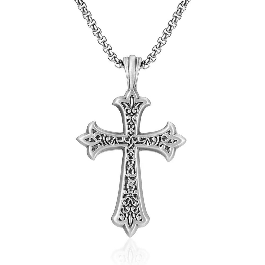 Floral Cross Necklace in 925 Sterling Silver, Cross Pendant With Spiral ...