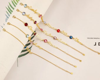 Bracelet de pierres de naissance,Bracelet prénom avec pierres de naissance,Bracelet de pierres de naissance personnalisé,Bracelet prénom personnalisé,Cadeau pour la fête des Mères,Jusqu'à 5 noms