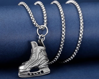 Ice Hockey Skate Necklace, Ice Hockey Jewelry, Hockey Skate Handmade Charm, Men Sports Lover Necklace, Bauer Hockey Skate Pendant, Men Gift