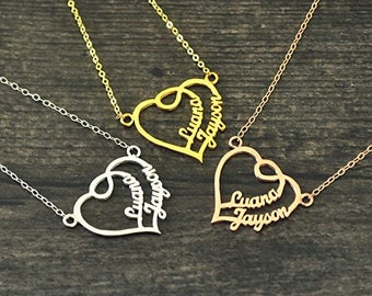 Personalized Heart Necklace With Two Name|  Custom Couple Name Necklace | Personalized Heart Pendant | Valentine's Day Gift | Gift for Her