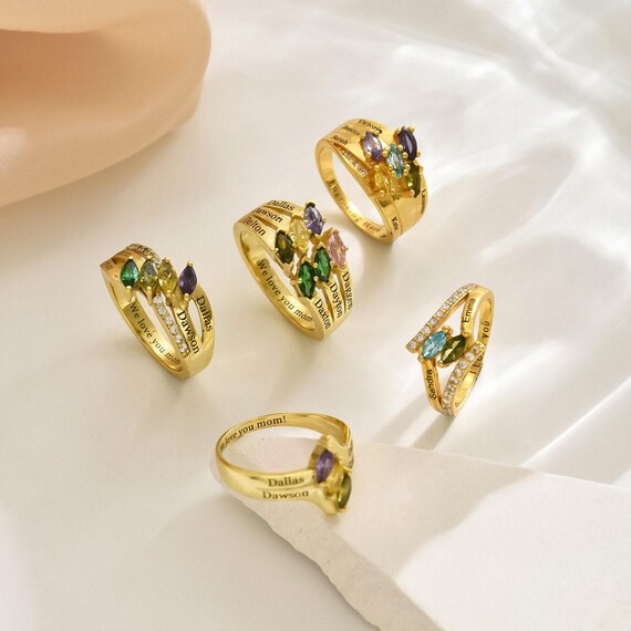 Personalizeds Birthstone Ring for Women, Custom Family Birthstone
