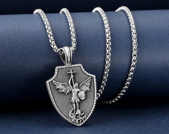 Handmade Archangel Saint Michael Necklace, Christian Archangel Pendant, St Micheal Necklace, Michael Is Commander Of The Army, Mens Gift