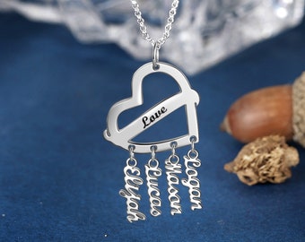 Familie Name Halskette, personalisierte individuell gravierte 2-4 Kinder Namen Herz Anhänger, für Frauen Mutter Mutter Großmutter Frau Muttertagsgeschenk