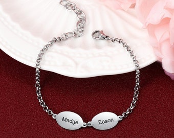 Bracelets à chaîne gravés de conception ovale personnalisés pour les couples, bracelet d'amitié personnalisé de 2 à 4 noms