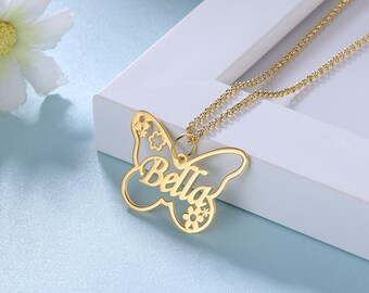 Custom Butterfly Jewelry, Butterfly Charm with Name, Personalized Butterfly, Dainty Butterfly Pendant, Gift For Her