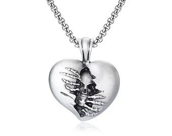 Collar de calavera con forma de corazón para hombre, colgante de calavera con forma de corazón para hombre, collar de corazón para regalo, collar gótico de Halloween, collar punk para novio