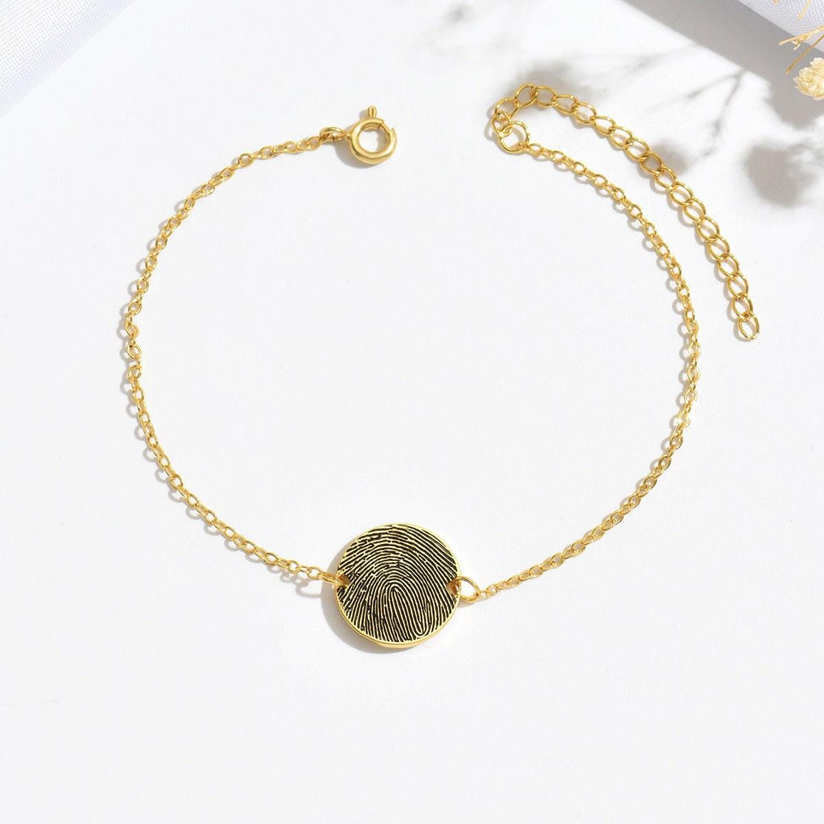 Round Shaped Fingerprint Bracelet, Personalized Handwriting Bracelet, Mother's Day Gift, Fingerprint Jewelry, Memorial Fingerprint Bracelet
