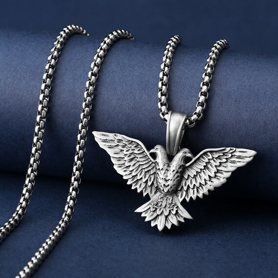 Double Head Winged Eagle Necklace for Men, American Eagle Pendant
