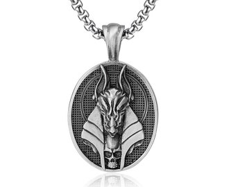 Anubis Egyptian God Necklace, Men Ancient Egyptian Mythology Necklace, Handmade Fantasy Necklace For Boyfriend, Occult Necklace Gift For Dad