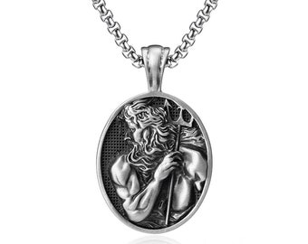 Poseidon God of the Sea Handmade Men Charm Necklace, Ancient Greek God Jewelry, Handmade Poseidon Pendant, Mythology Necklace, Husband Gift