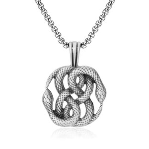 Sterling Silver Handmade Snake Necklace, 3D Snake Silver Men Jewelry, 3D Snake Sterling Silver Pendant, 3D Reptile Silver Gift, Men Gift