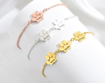 Paw Print Name Bracelet, Personalized Elegant Dog Paw Bracelet, Dog/Cat Bracelet, Pet Name Bracelet, Pet Lover Gift, Christmas Memorial Gift