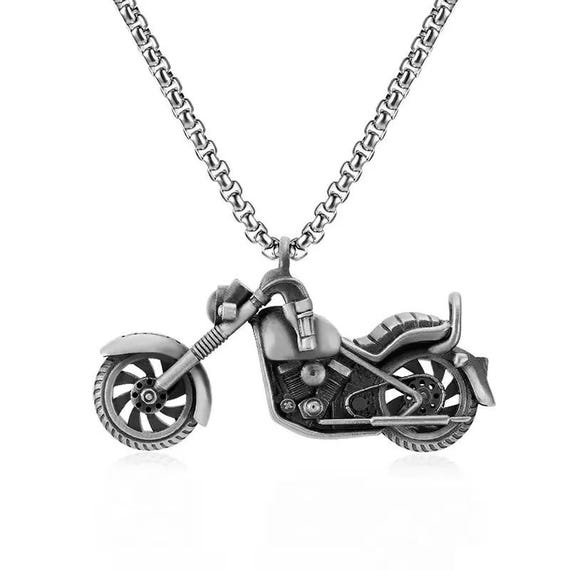Harley Davidson Pendant Necklace in 3D, Motorcycle Mens Necklace