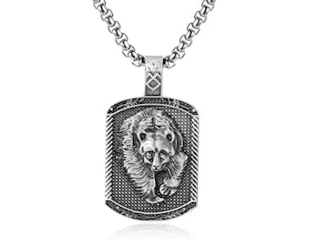 Silver bear personalized men pendant necklace, Nature lover necklace for best friend, Animal necklace for scandinavian, Men silver jewelry